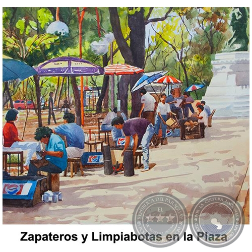 Zapateros y Limpiabotas en la Plaza - Obra de Emili Aparici